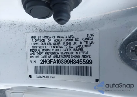 2009 Honda Civic Vp z USA, uszkodzony, nr VIN 2HGFA16309H345599